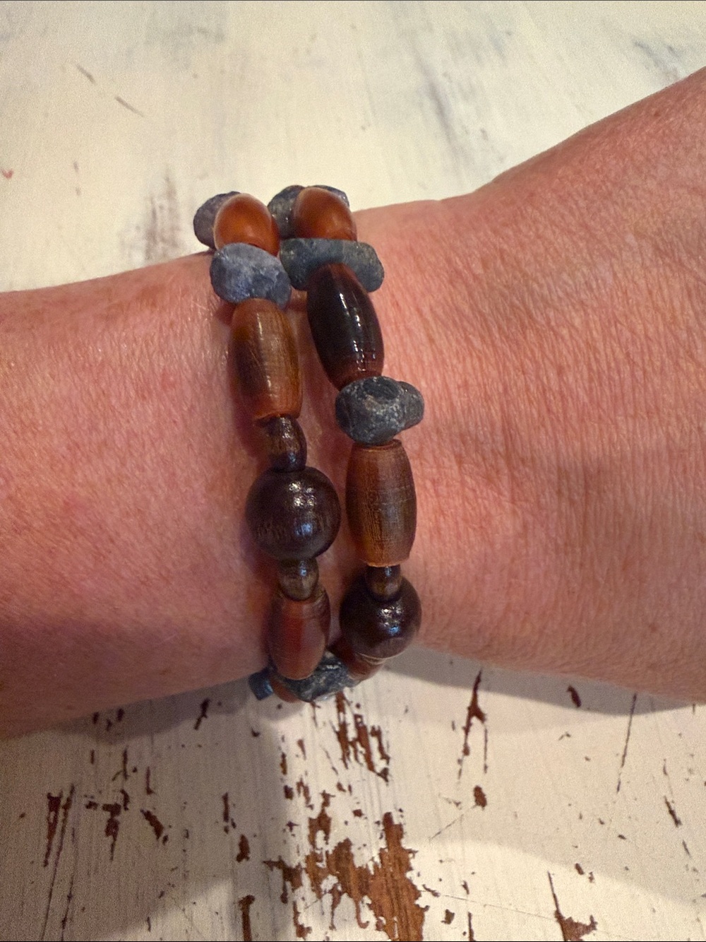 Sapphire and Buffalo Horn Brown Beaded Wrap Bracelet